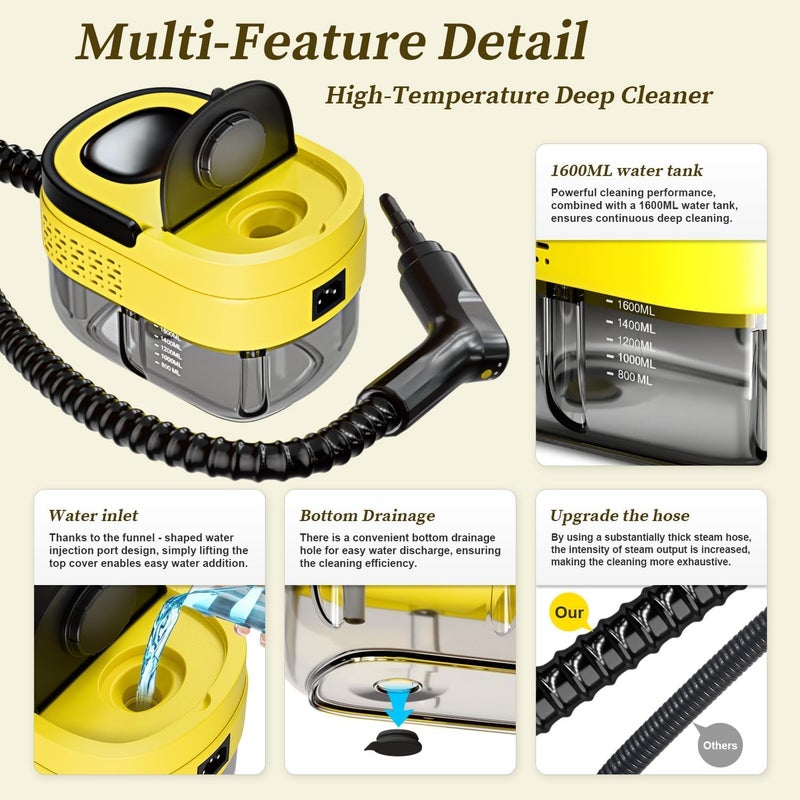 Flgocexs Steam Cleaner,15s Heat-Up,1.6L Tank,3-Level Adjustable Handle,2500W Steamer for Cleaning,Portable Steamer for Cleaning with 16PCS Accessories,Steam Cleaner for Home,Car,Dirt,Grease,Grout,Tile,Couch - Image 3
